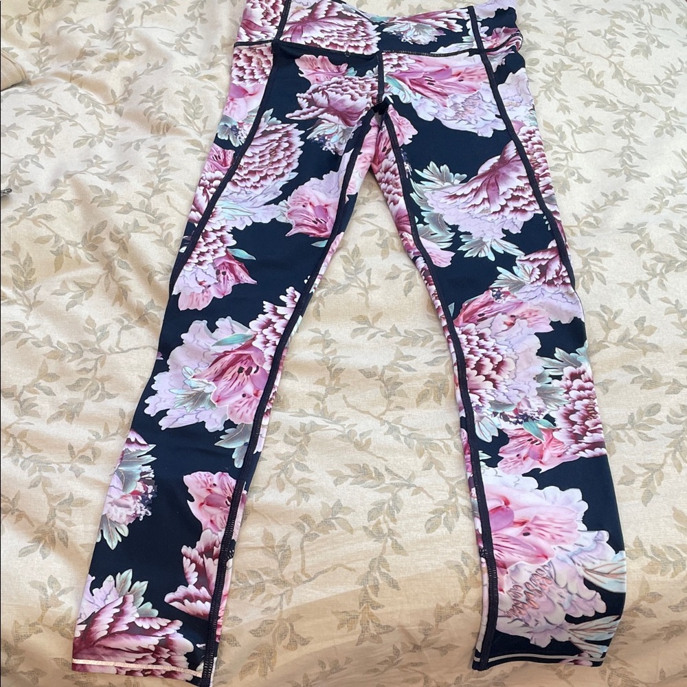 Athleta Floral Leggings - Pink and Black